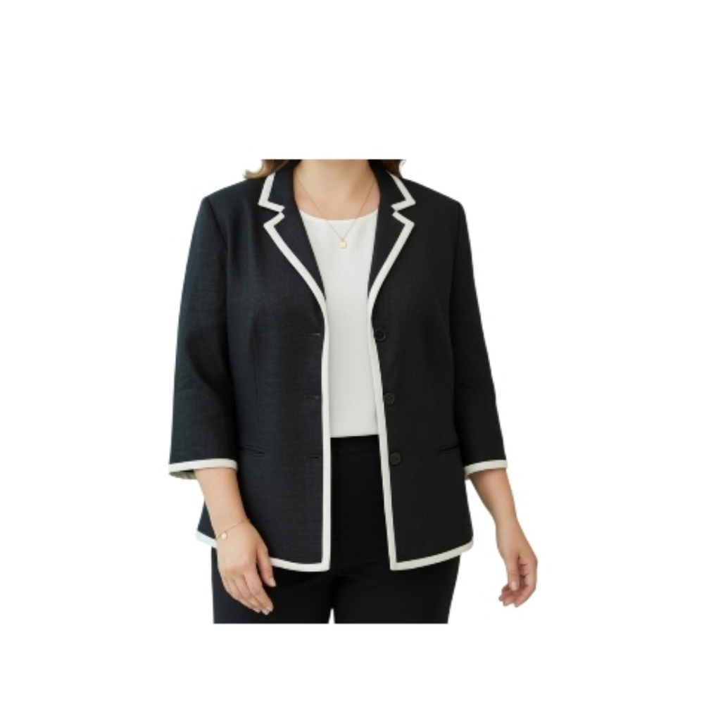 Lauren Ralph Lauren black white linen blazer suit jacket coat 14w - Picture 1 of 8